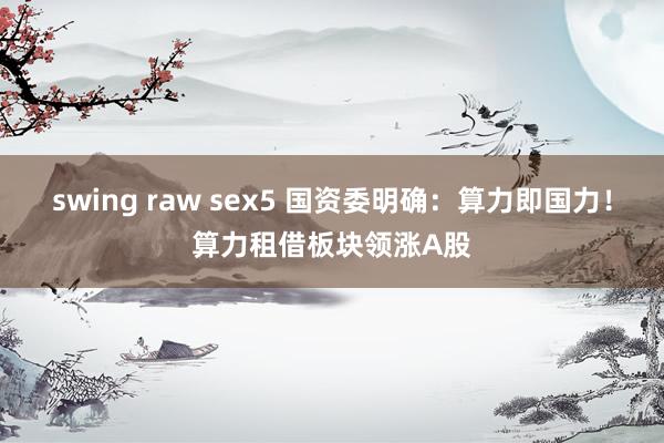 swing raw sex5 国资委明确：算力即国力！算力租借板块领涨A股