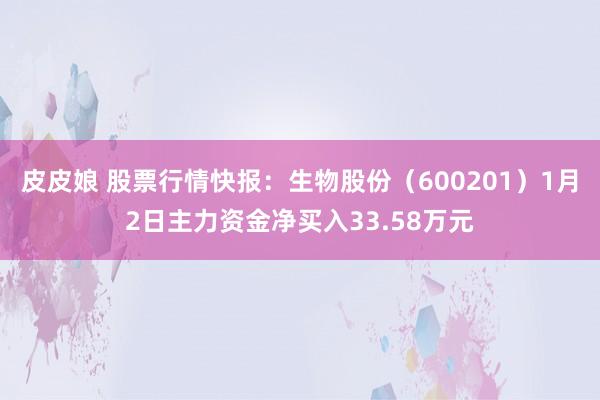 皮皮娘 股票行情快报：生物股份（600201）1月2日主力资金净买入33.58万元