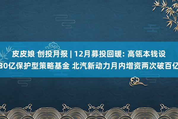 皮皮娘 创投月报 | 12月募投回暖: 高瓴本钱设30亿保护型策略基金 北汽新动力月内增资两次破百亿