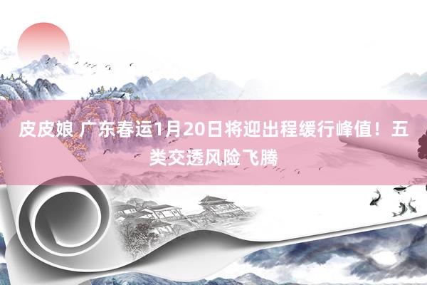 皮皮娘 广东春运1月20日将迎出程缓行峰值！五类交透风险飞腾