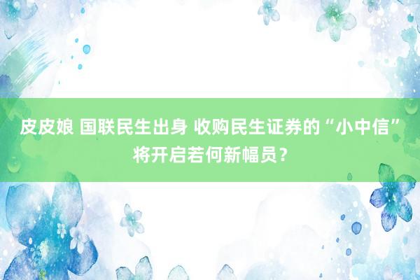 皮皮娘 国联民生出身 收购民生证券的“小中信”将开启若何新幅员？
