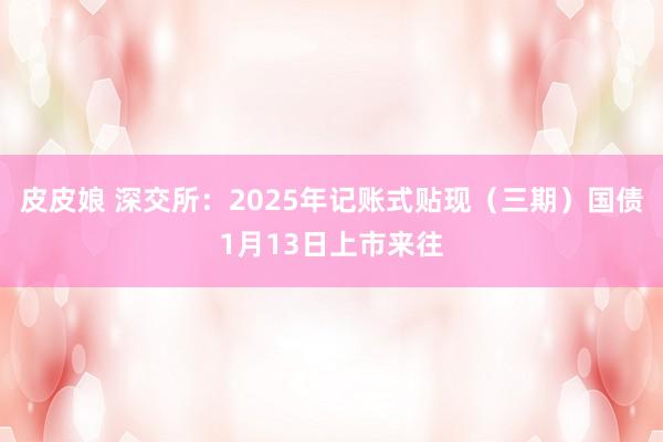 皮皮娘 深交所：2025年记账式贴现（三期）国债1月13日上市来往